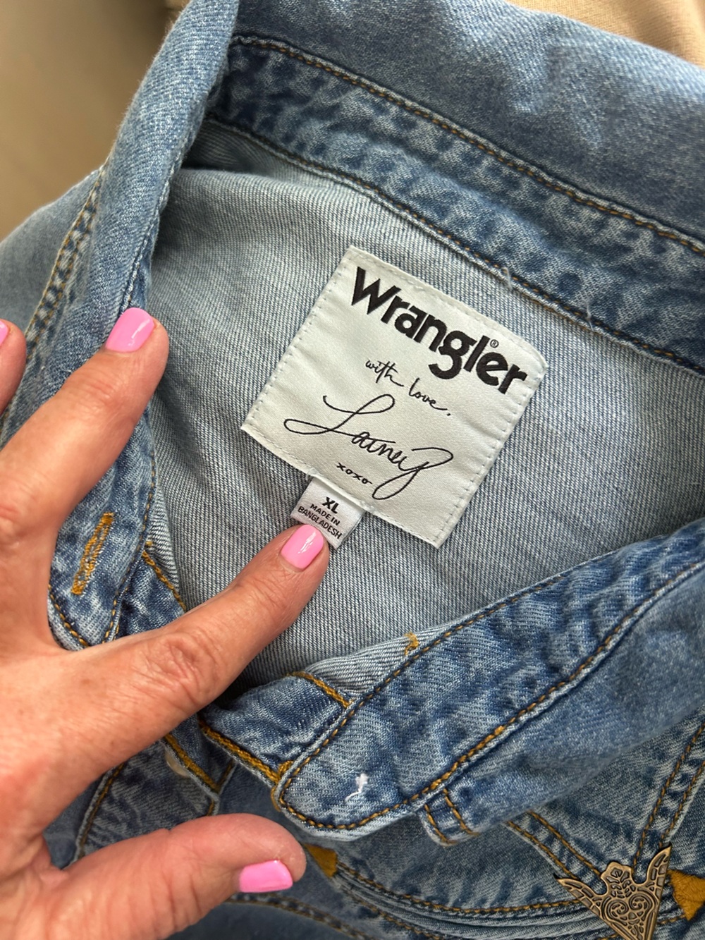 Wrangler X Lainey Light Blue Denim Western Snap-Front Shirt - Picture 12 of 13